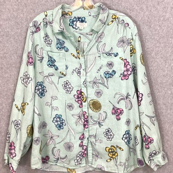 Charter Club Linen Luxury Tunic Size XL Long Sleeve Button Up Floral Beachy - Picture 2 of 16